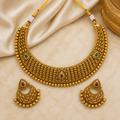 Antique Gold Scalloped Wide Choker Necklace Set