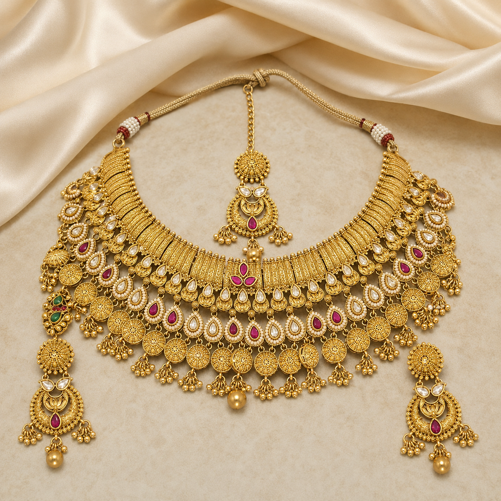 Antique Gold Bridal Choker Set with Tikka