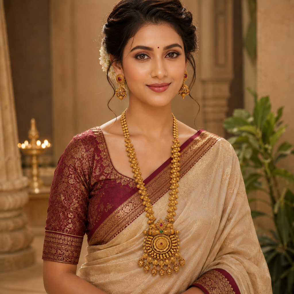 Gold Antique Peacock Medallion Rani Haar Set