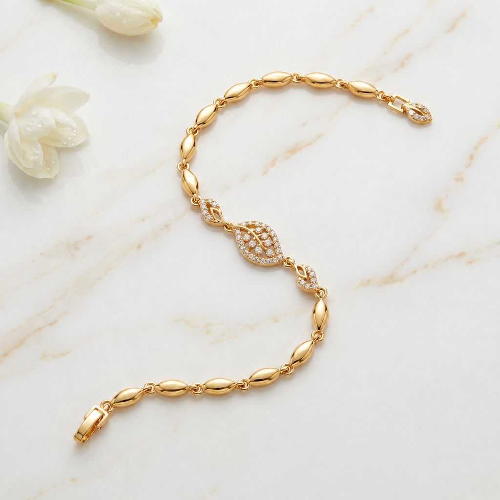 Gold Pavé Leaf Marquise Bracelet