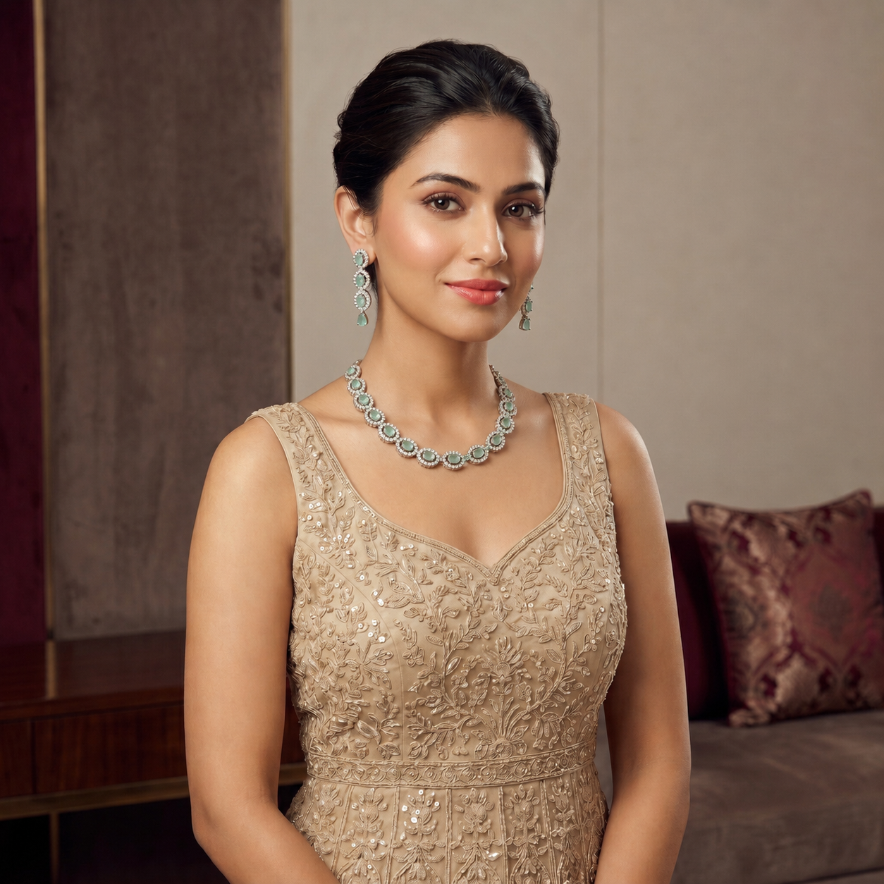 Mint Halo Oval Tennis Necklace Set