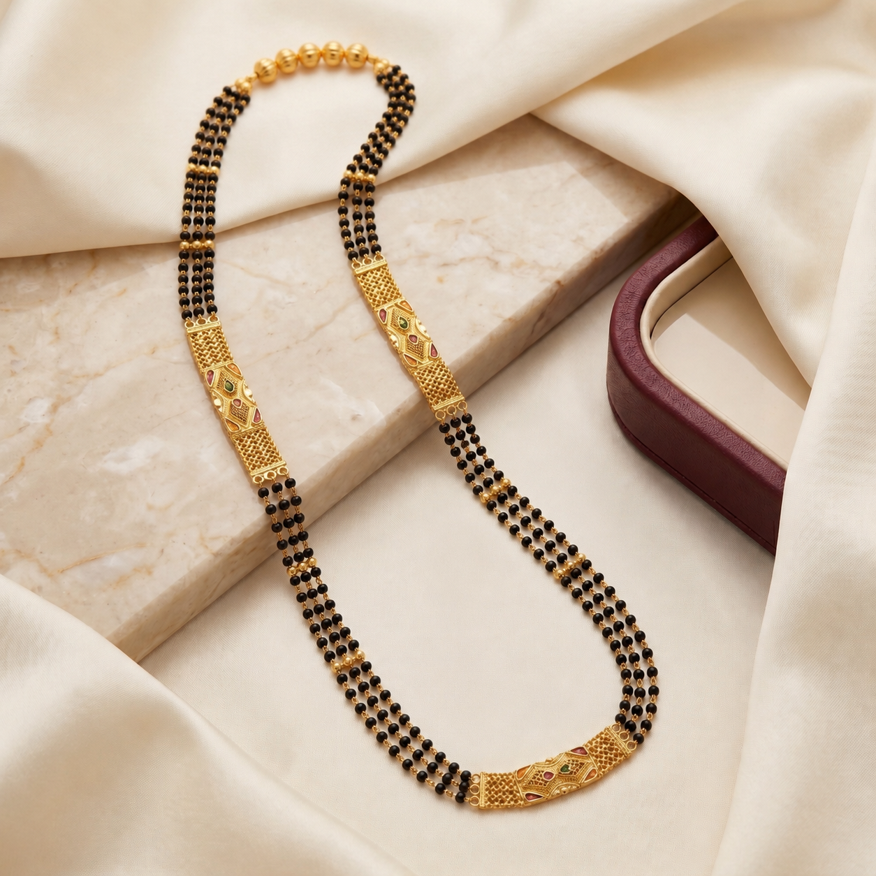 Gold Meenakari Diamond Bar Opera Mangalsutra Patta