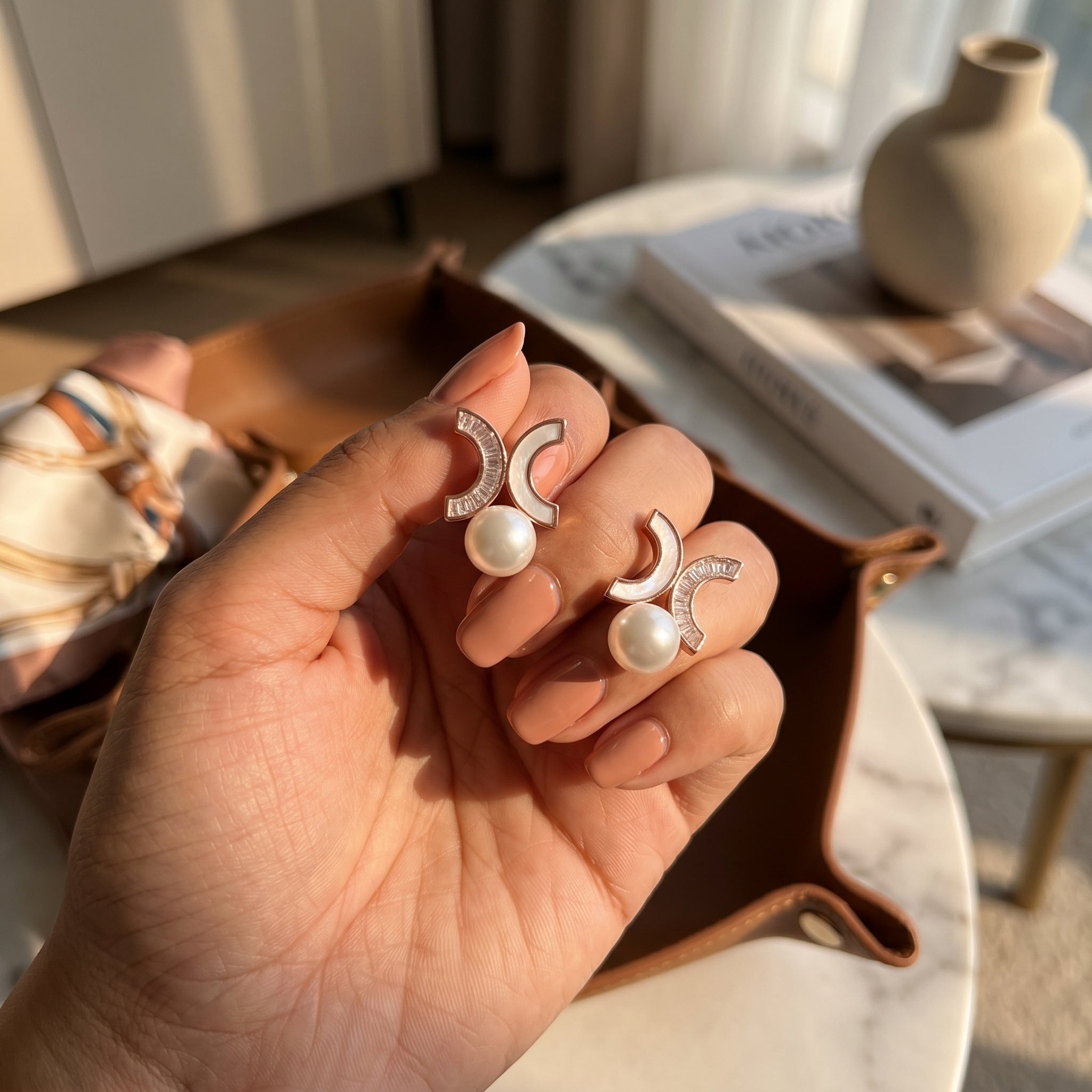 Rose Gold Lunar MOP Pearl Drop