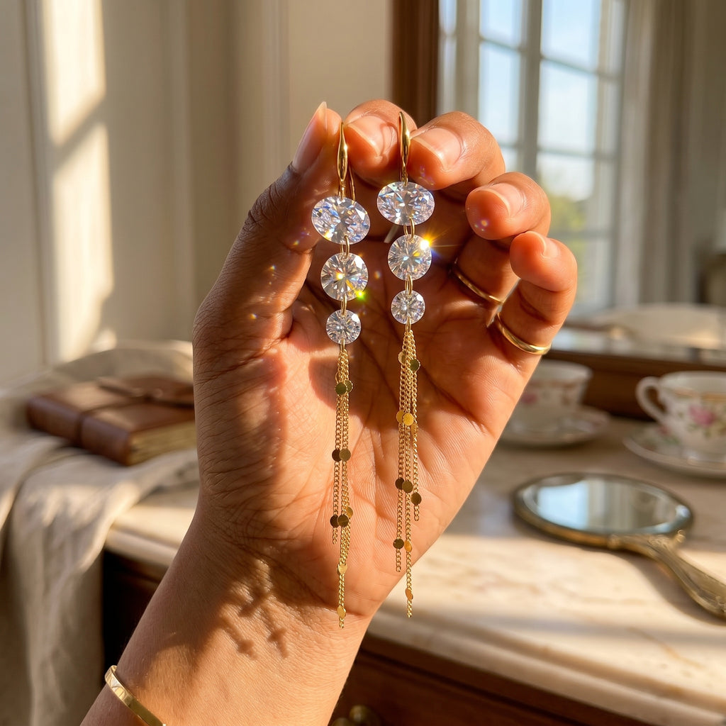 Gold CZ Cascade Tassel Drop