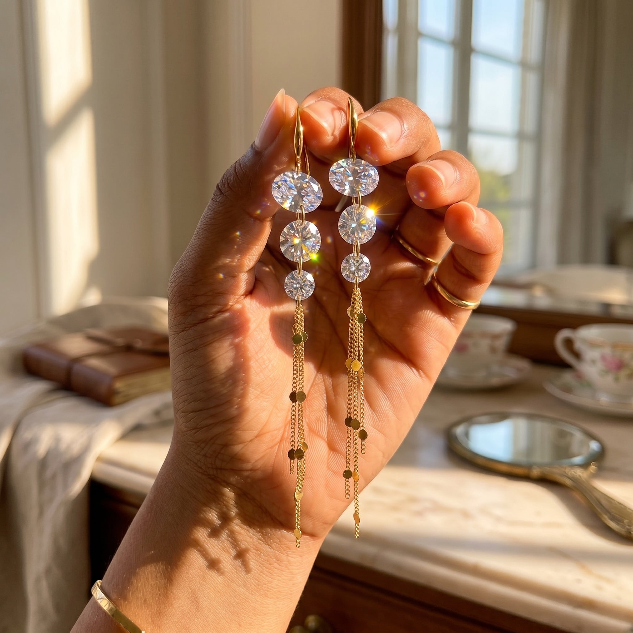 Gold CZ Cascade Tassel Drop