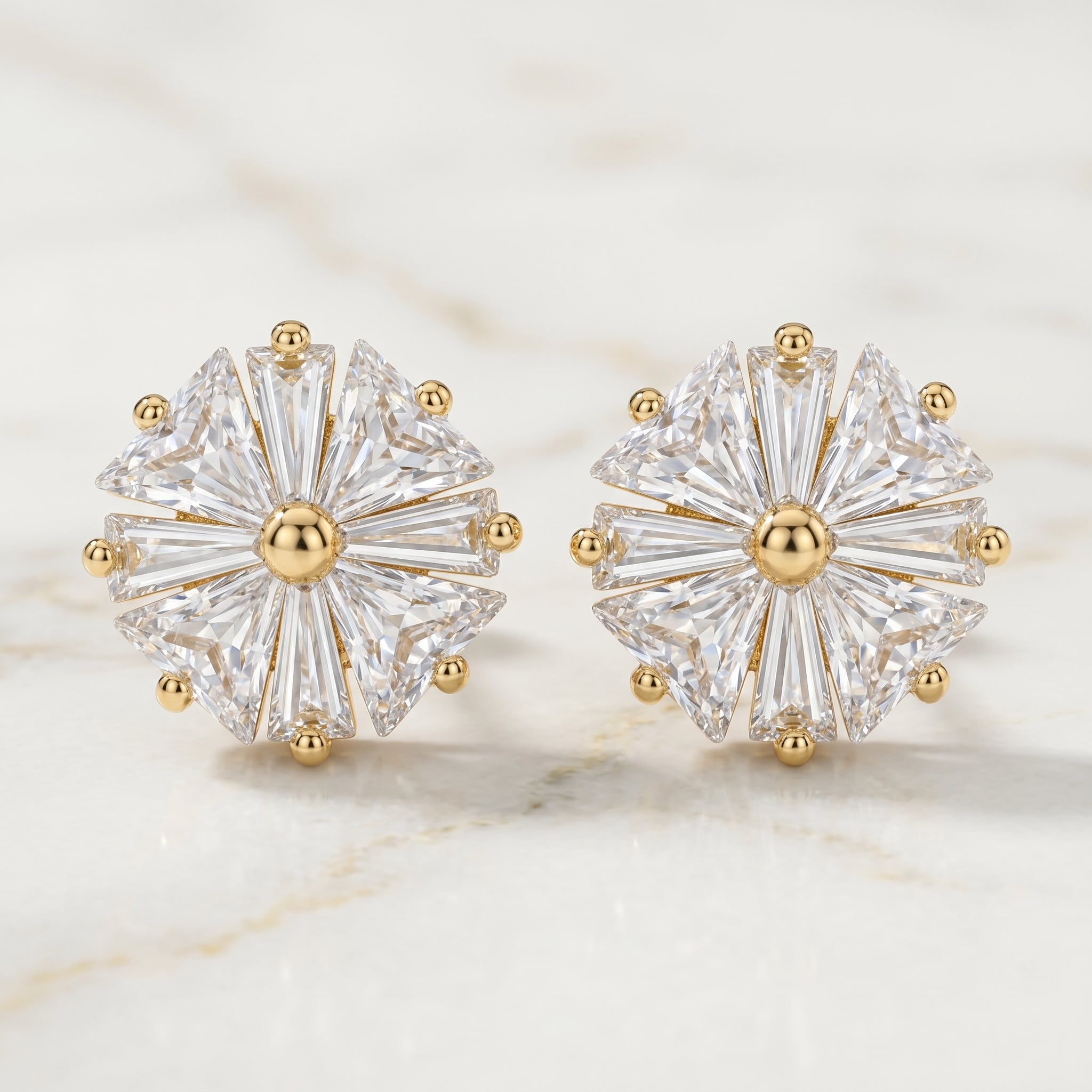 American Diamond Floral Starburst Stud Earrings