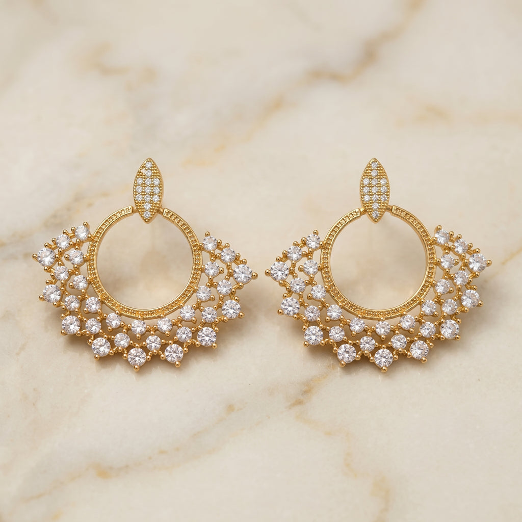American Diamond Crescent Fan Statement Earrings