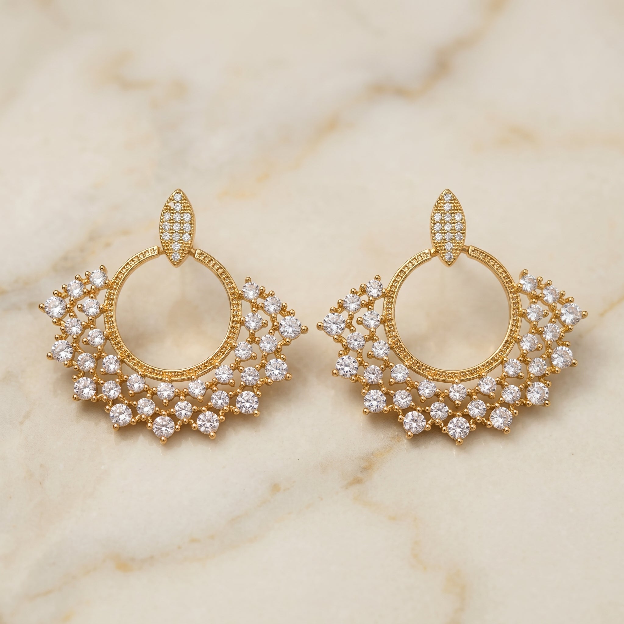 American Diamond Crescent Fan Statement Earrings