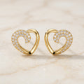 Gold Open Heart Half Pavé CZ Swirl Stud Earrings