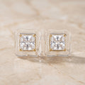 Clear Acrylic Frame Princess Cut CZ Gold Solitaire Stud Earrings