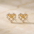 Gold Open Heart Pearl & CZ Bow Stud Earrings
