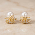 Gold Pearl Crown AD Studs