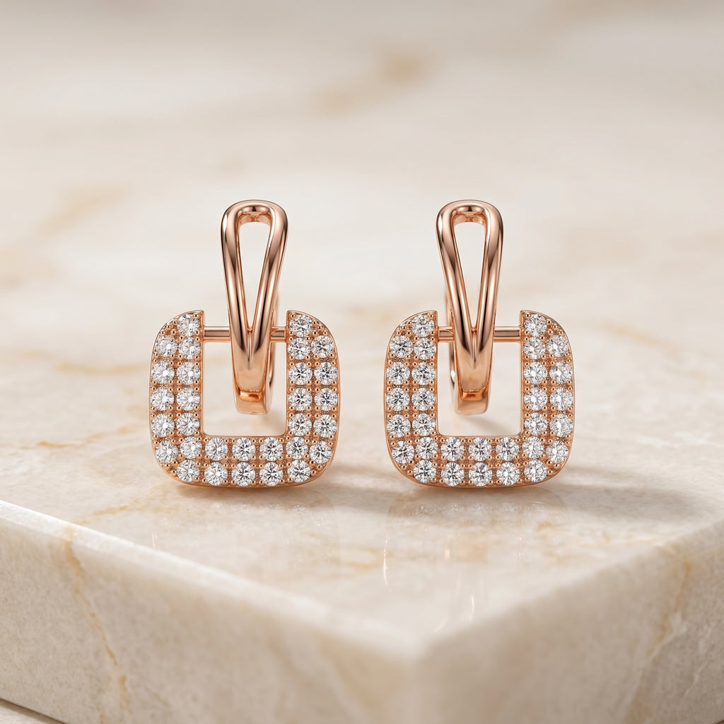 Rose Gold Square Pavé Link Drop