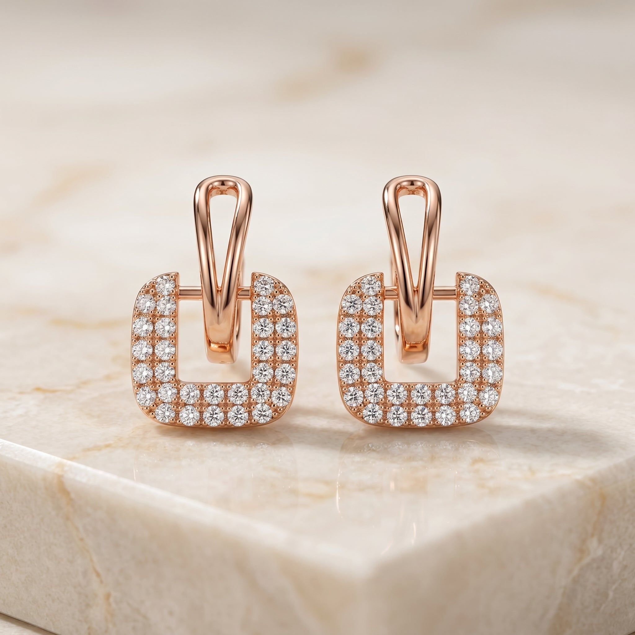 Rose Gold Square Pavé Link Drop
