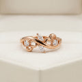 Rose Gold Vine Ring with Mixed Cut American Diamond Stones