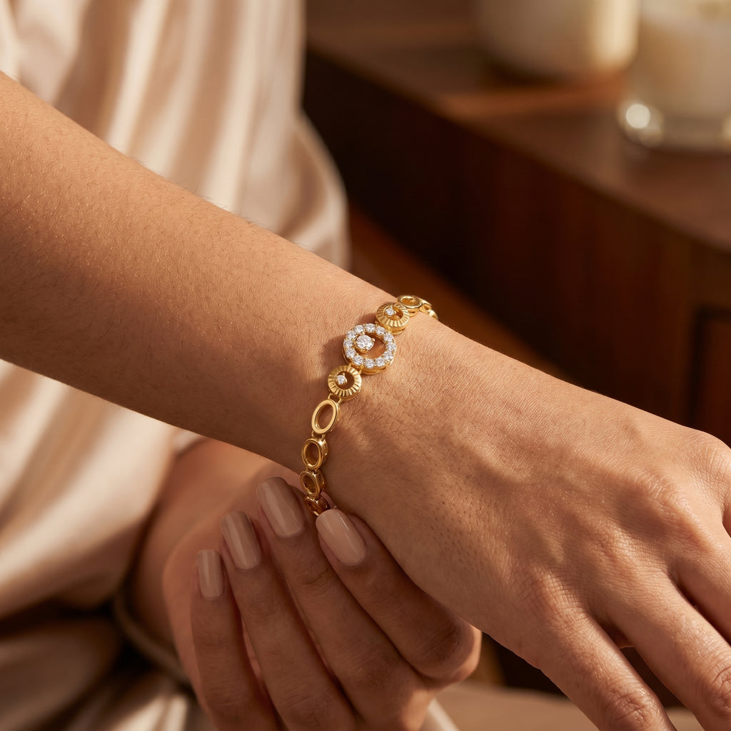 Gold Halo Sunburst Station Bracelet