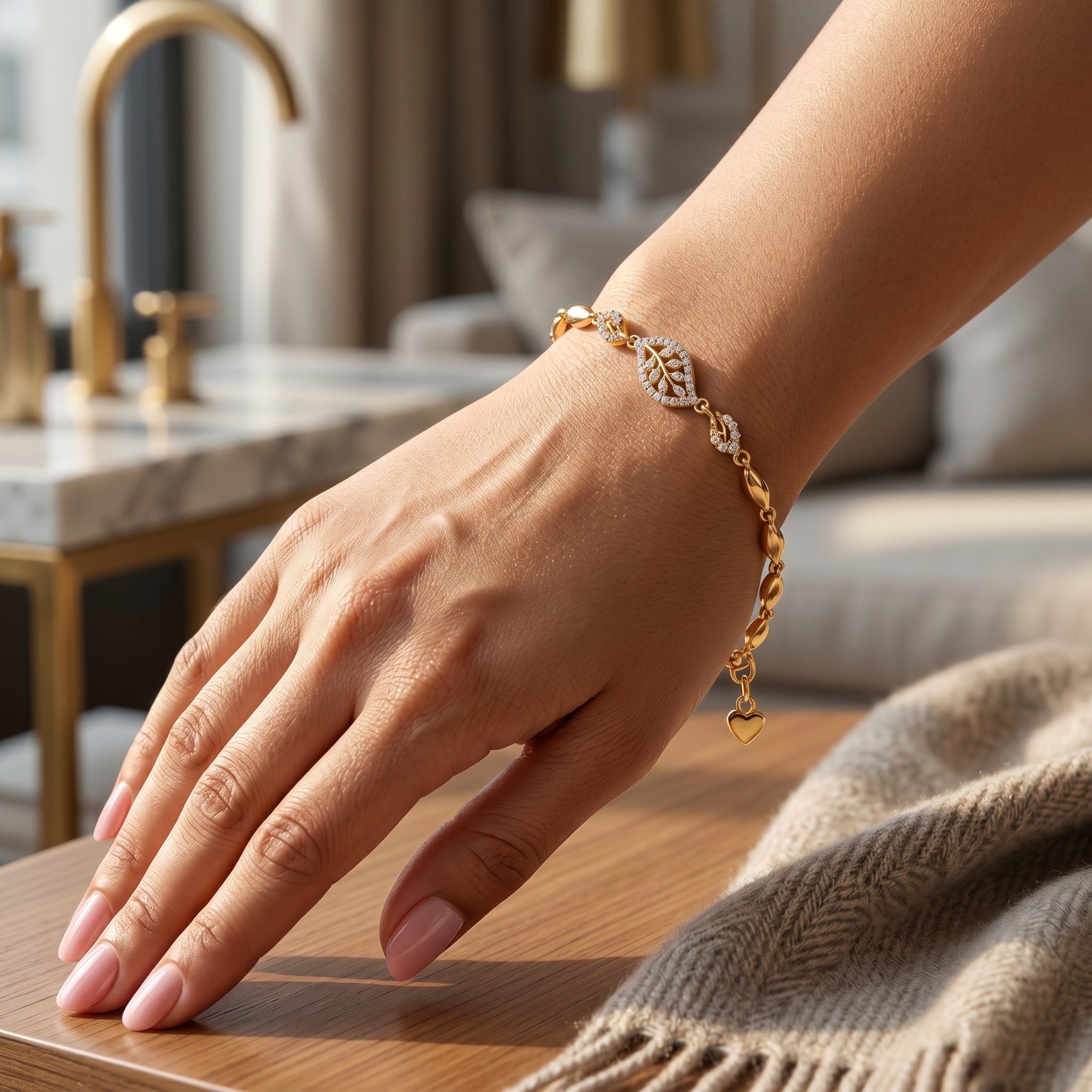 Gold Pavé Leaf Marquise Bracelet