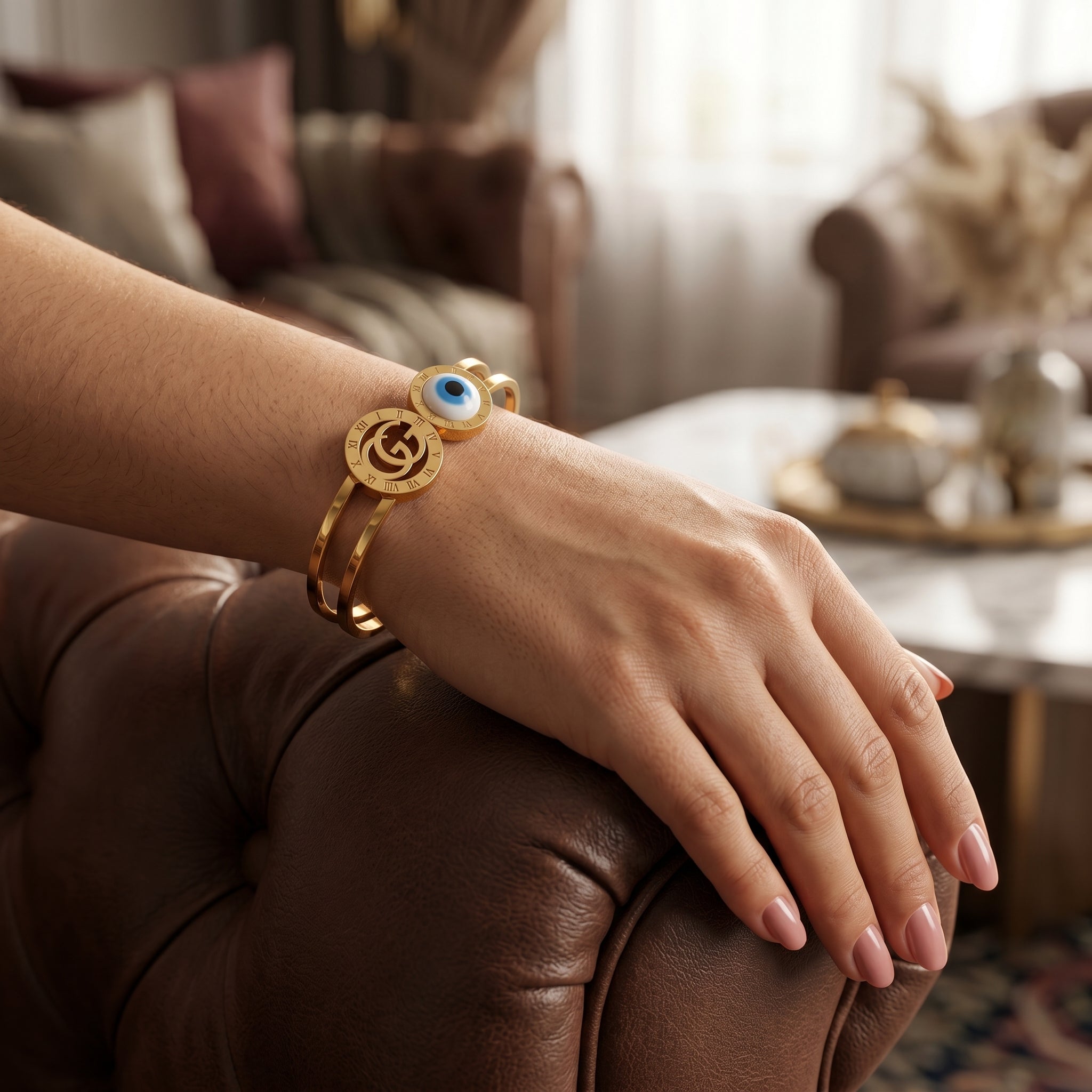 Evil Eye Roman Charm Gold Bracelet