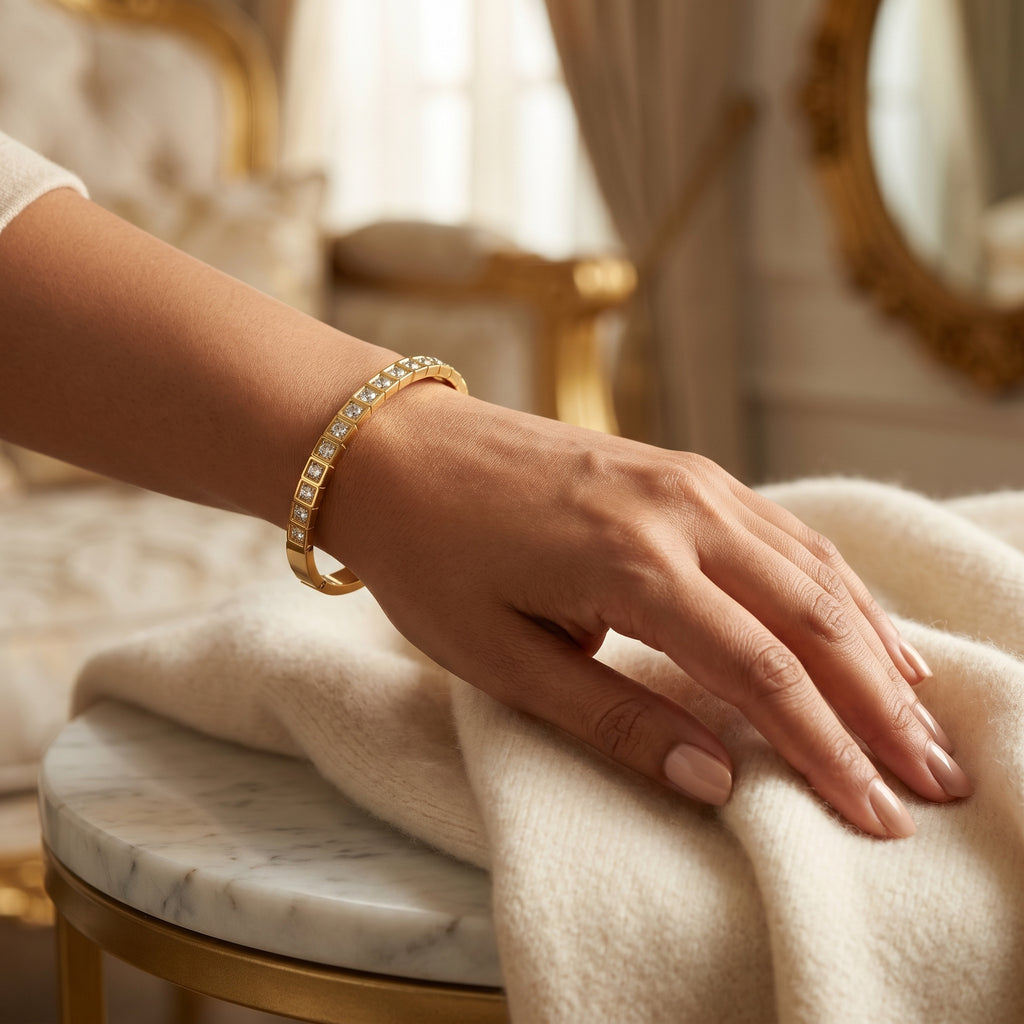 Gold Square Link CZ Tennis Bangle