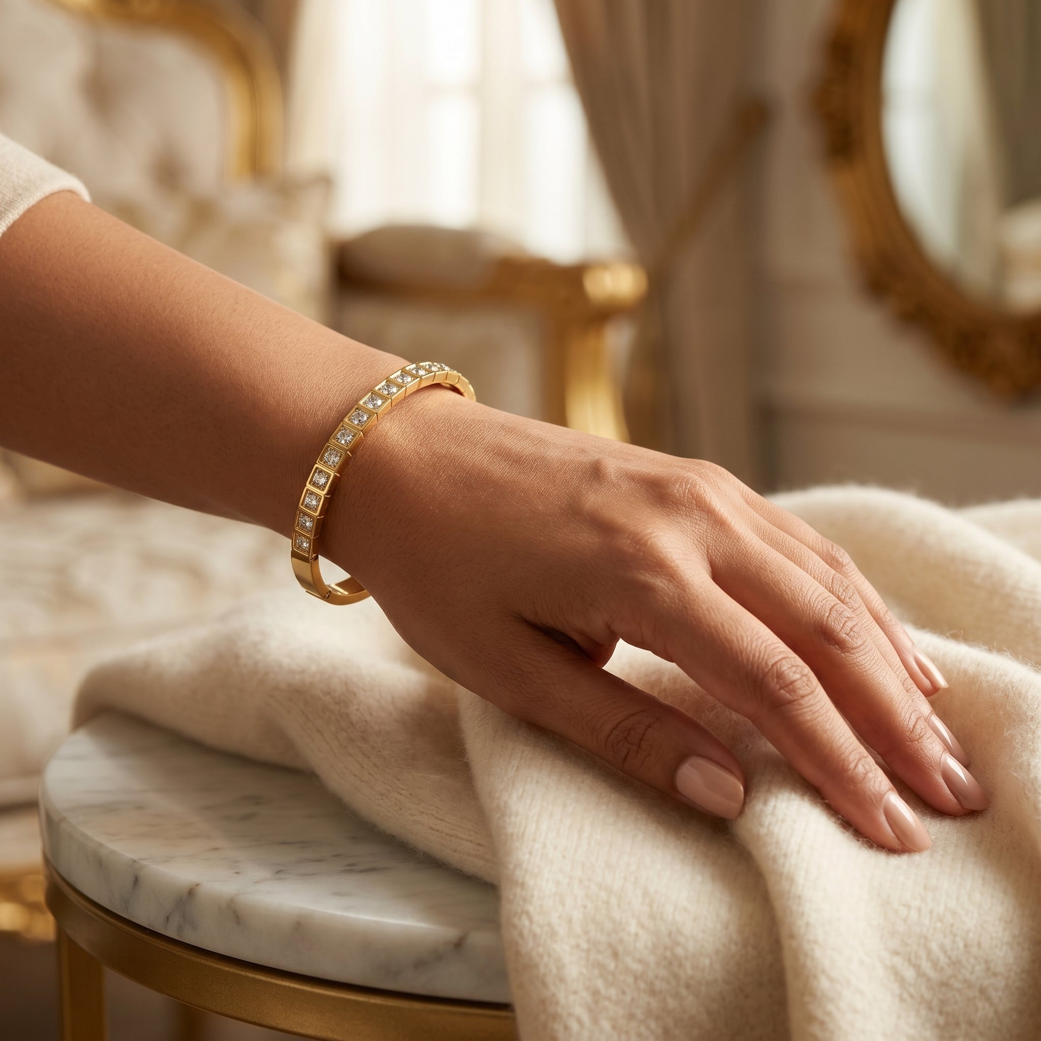 Gold Square Link CZ Tennis Bangle