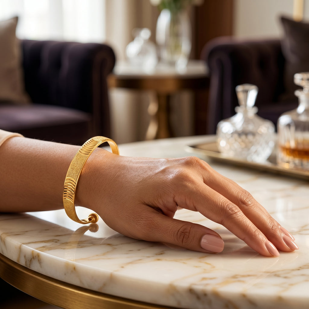 Gold Textured Ball-Tip Cuff Bangle