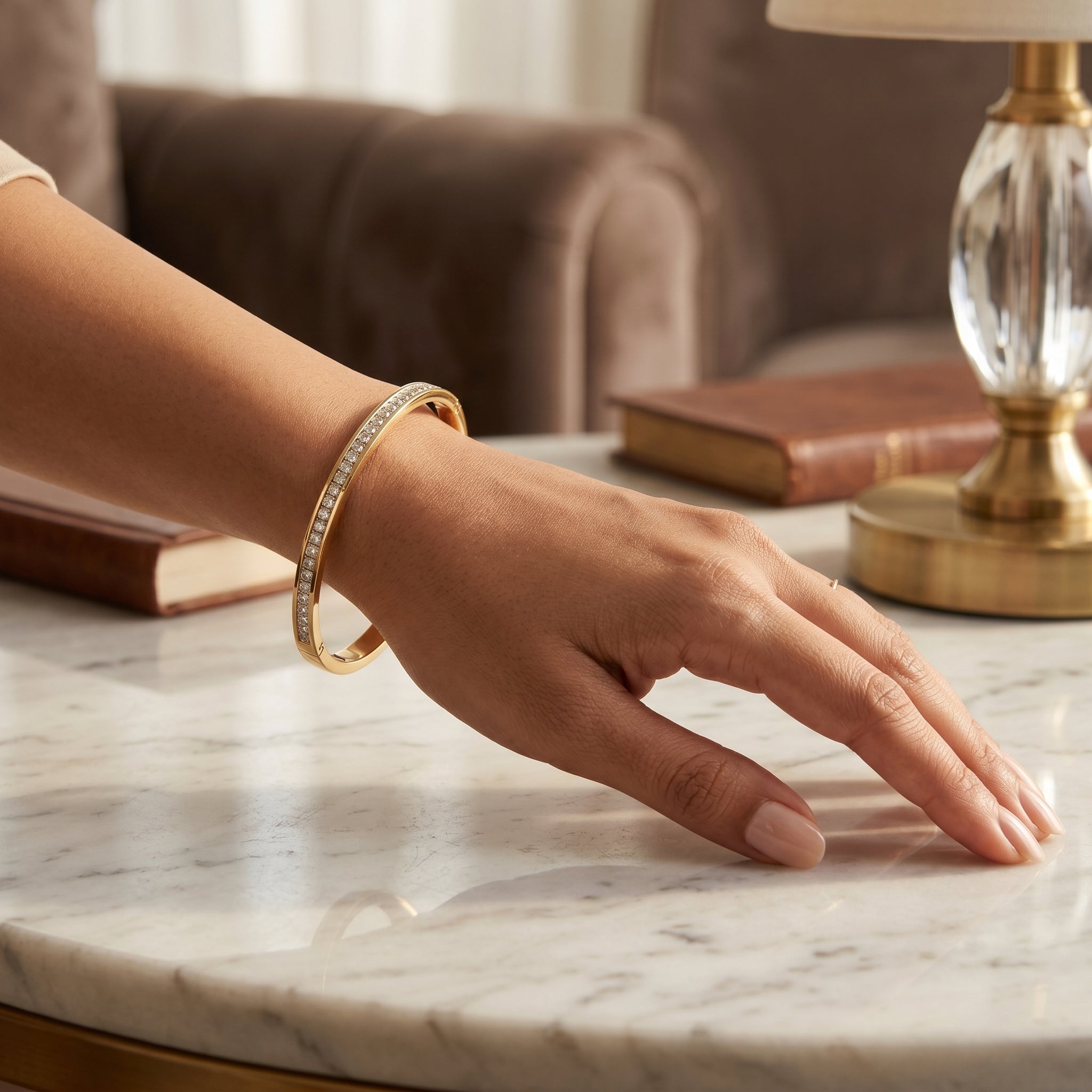 Gold Princess Cut Channel Bangle