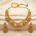 Antique Gold Floral Medallion Dual-Strand Necklace Set
