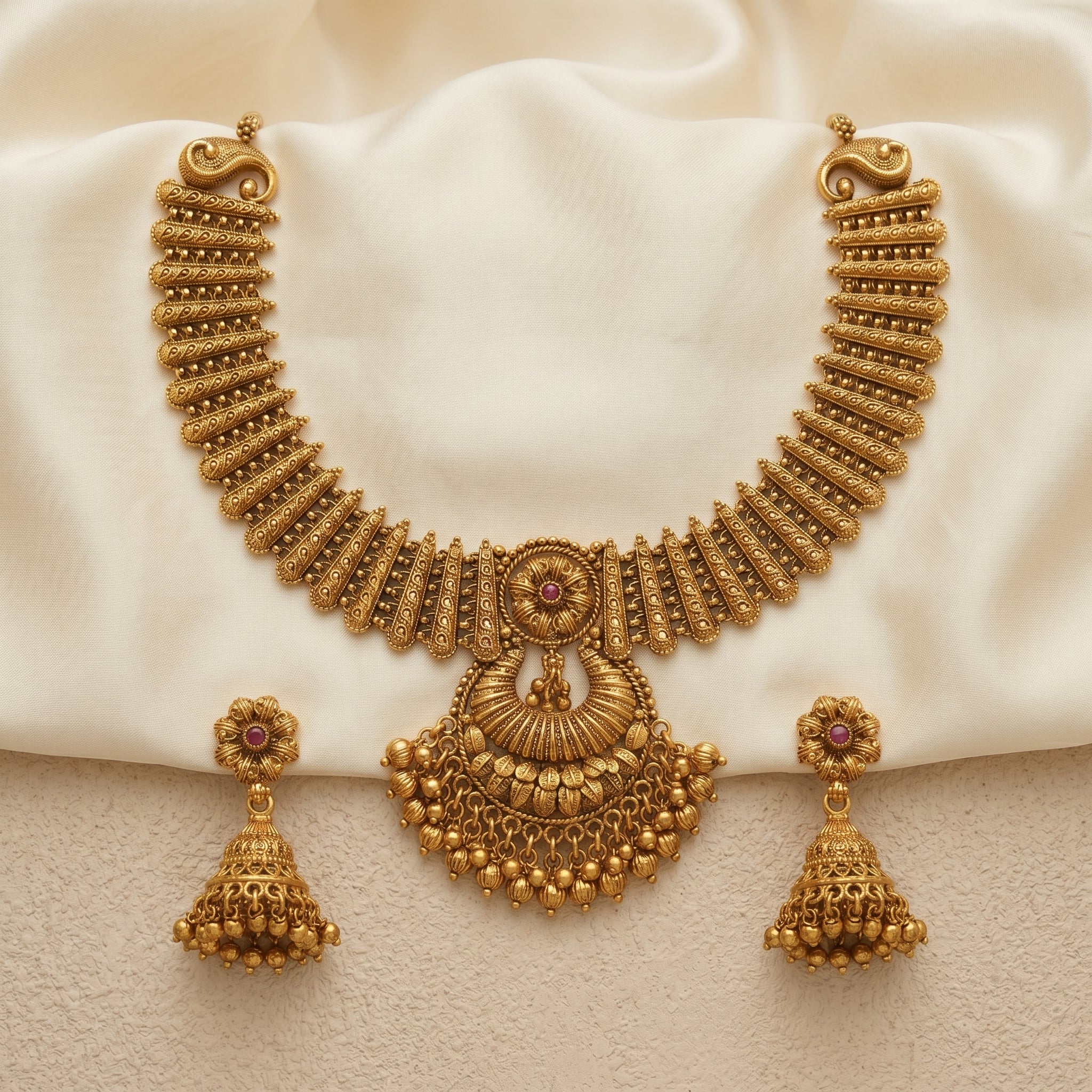 Antique Gold Paisley Filigree Collar Necklace Set