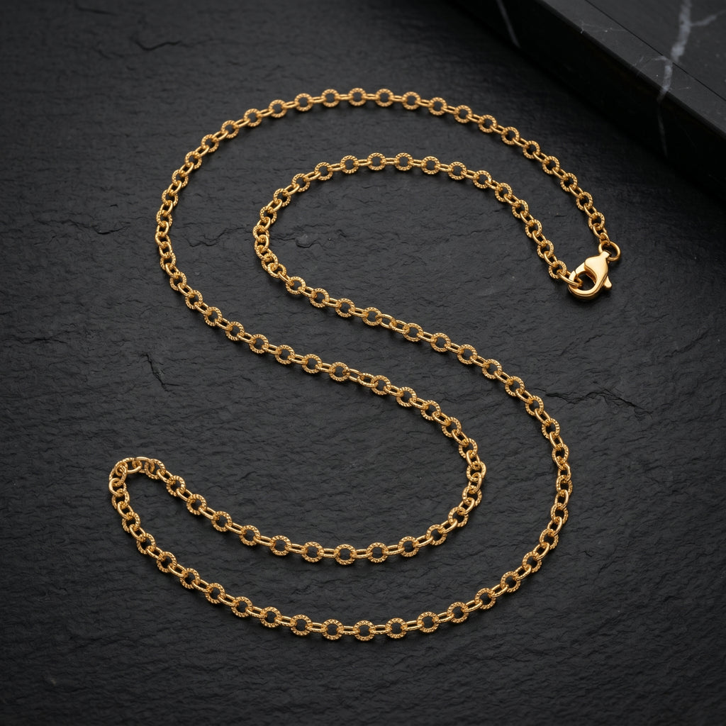 Gold Textured Rolo Cable Chain