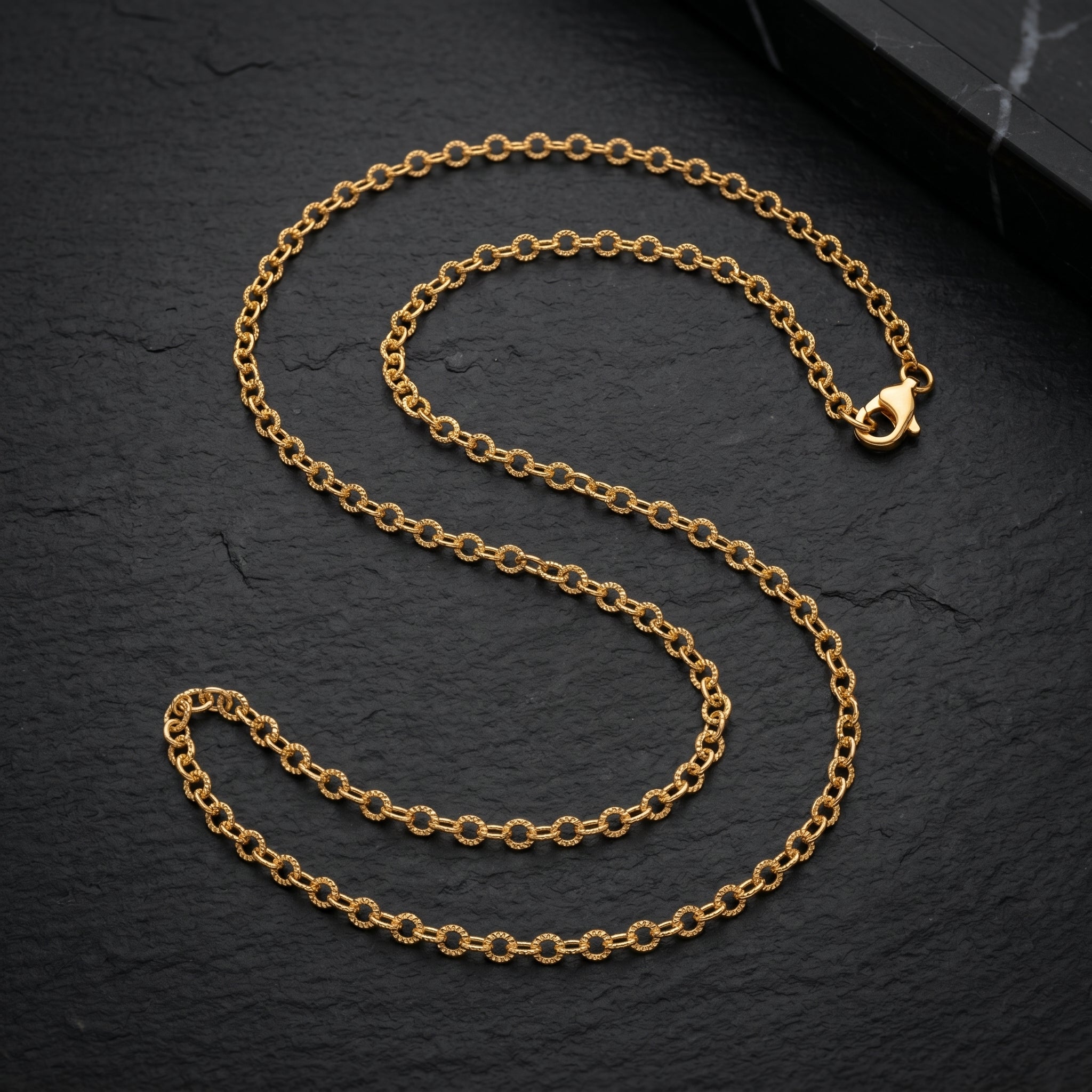 Gold Textured Rolo Cable Chain
