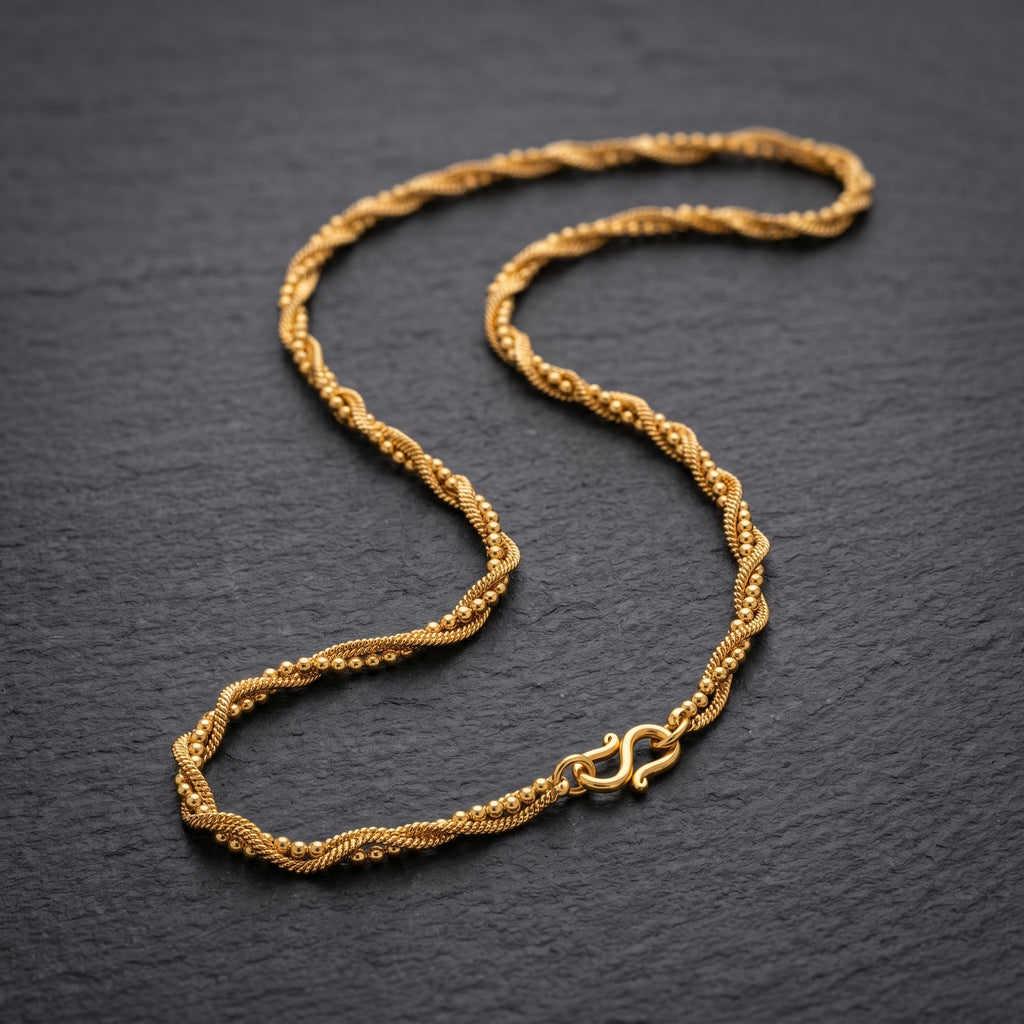 Gold Twisted Rope Bead Braided Chain