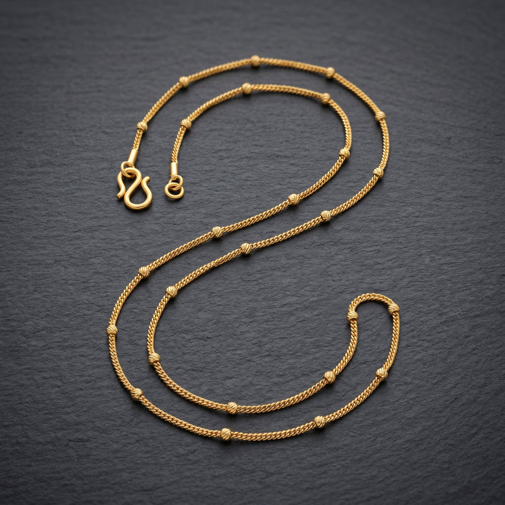 Gold Curb Ribbed Ball Station Chain