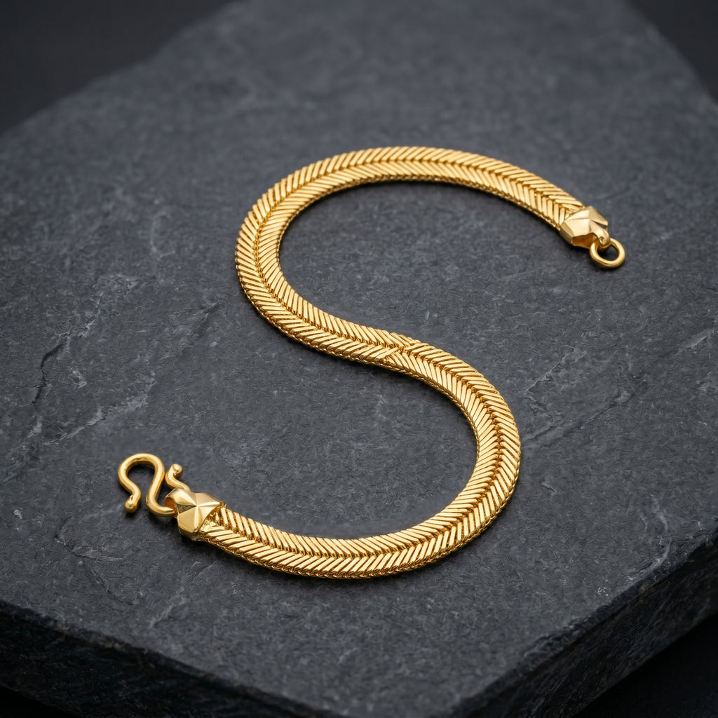 Gold Herringbone Flat Snake Chain Bracelet
