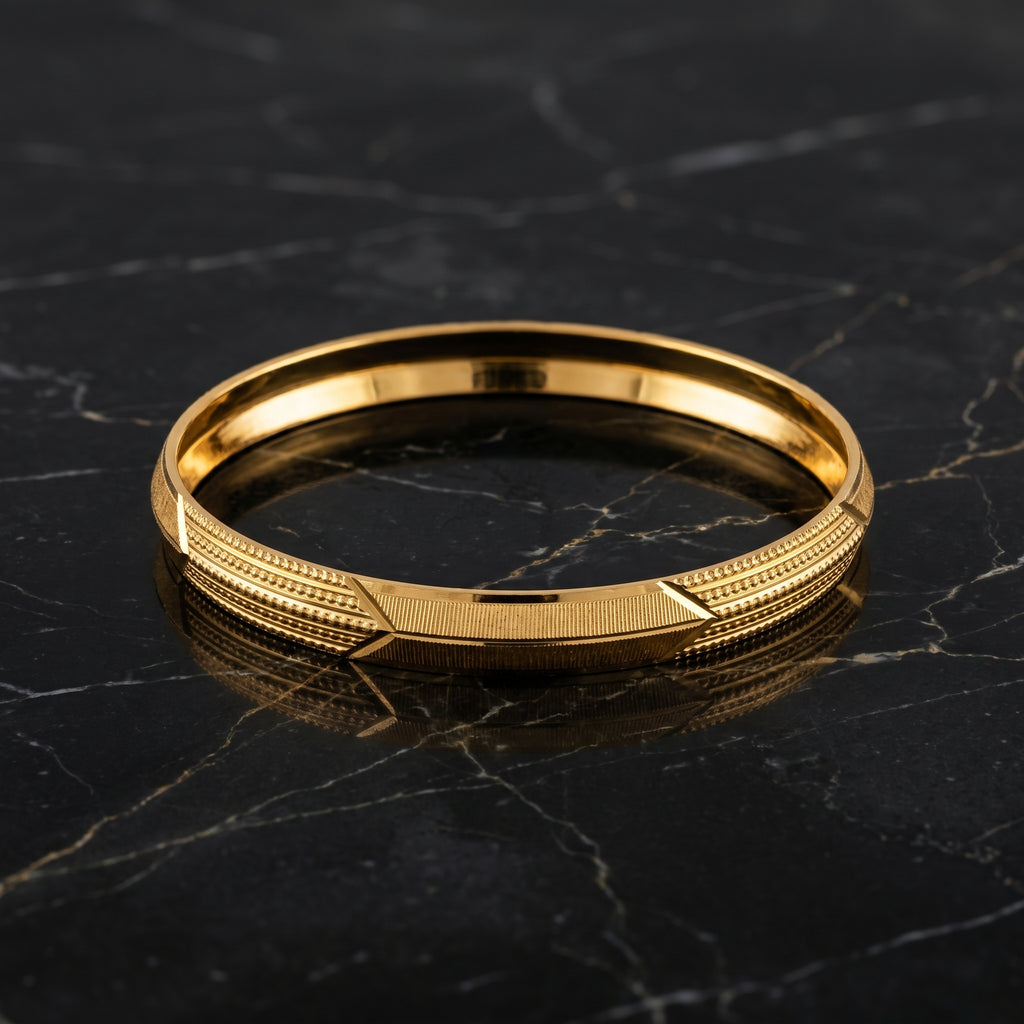 Gold Geometric Milgrain Engraved Bangle
