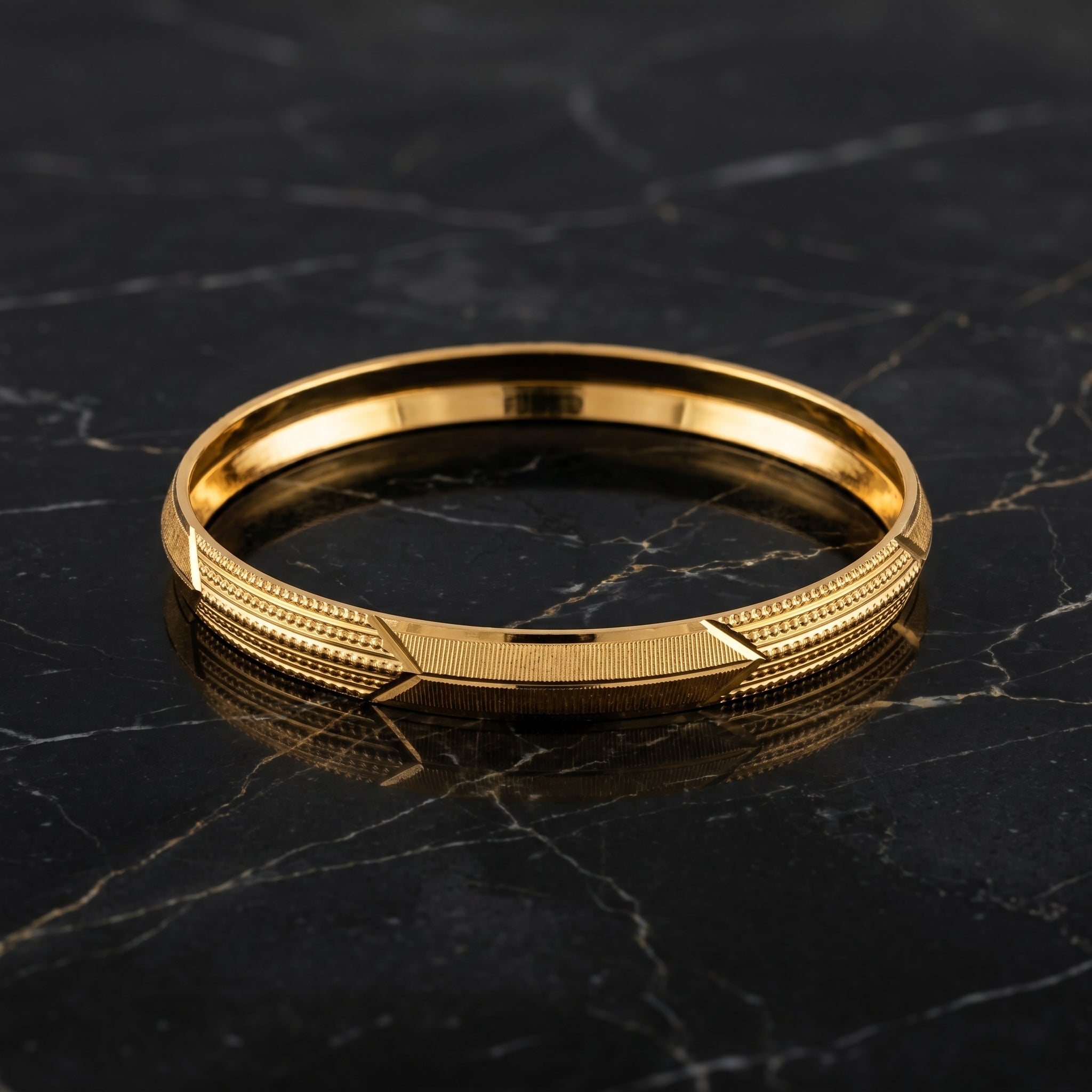 Gold Geometric Milgrain Engraved Bangle