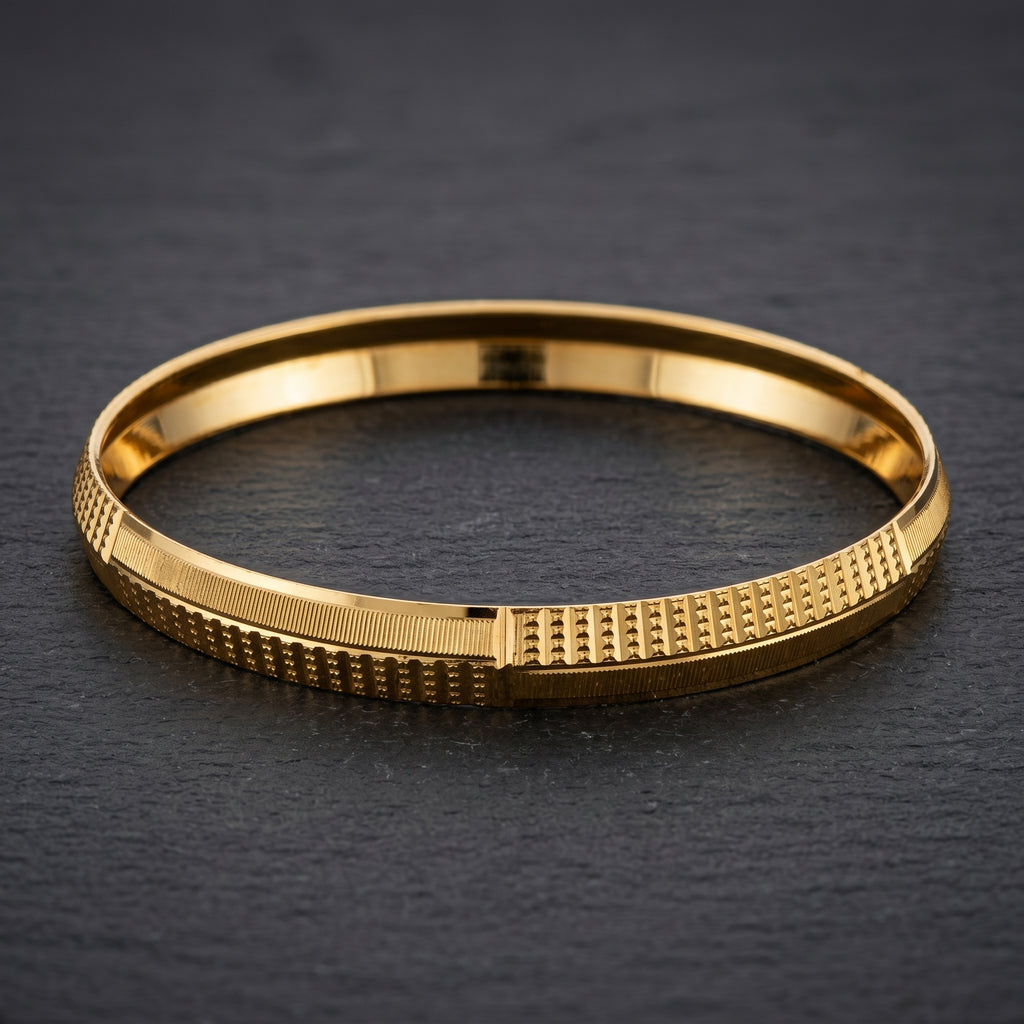Gold Segmented Dot Grid Engraved Bangle