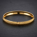 Gold Segmented Dot Grid Engraved Bangle