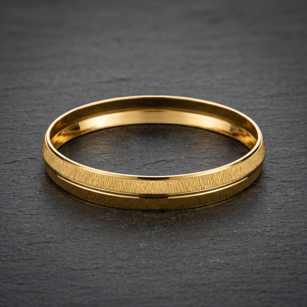 Gold Bark Texture Raised Edge Bangle