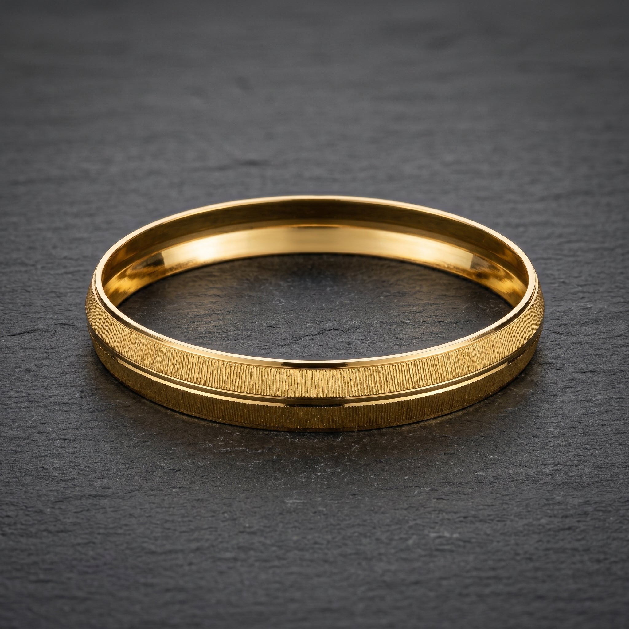 Gold Bark Texture Raised Edge Bangle