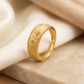 Gold Floral Engraved Dome Ring