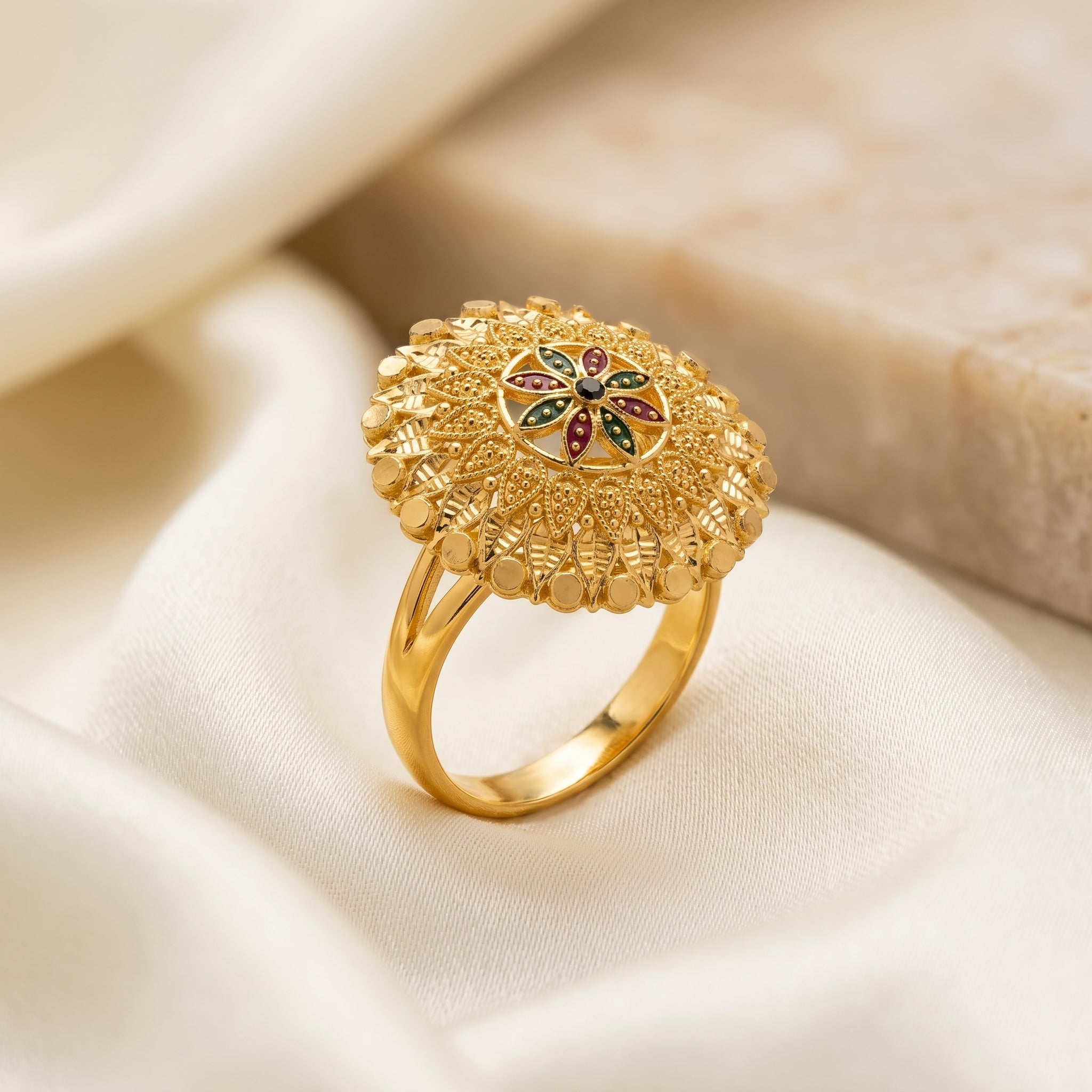 Gold Meenakari Filigree Dome Ring