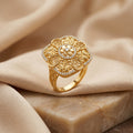 Gold Filigree Square CZ Cocktail Ring