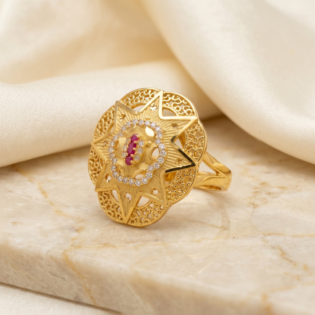 Gold Ruby Compass Star Filigree Ring