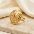 Gold Ruby Compass Star Filigree Ring