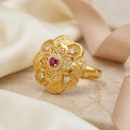 Gold Ruby Floral Filigree Bloom Ring