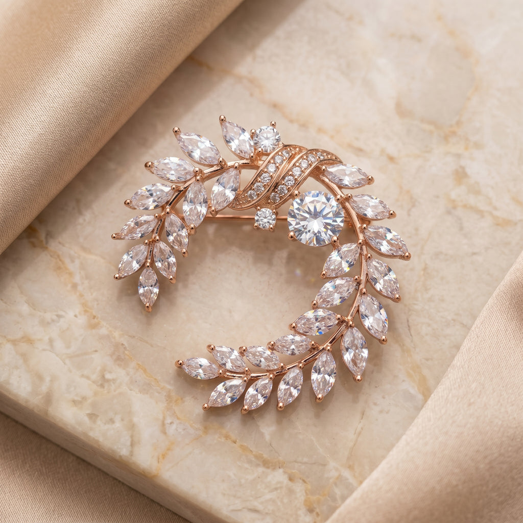 Gold Marquise CZ Wreath Brooch