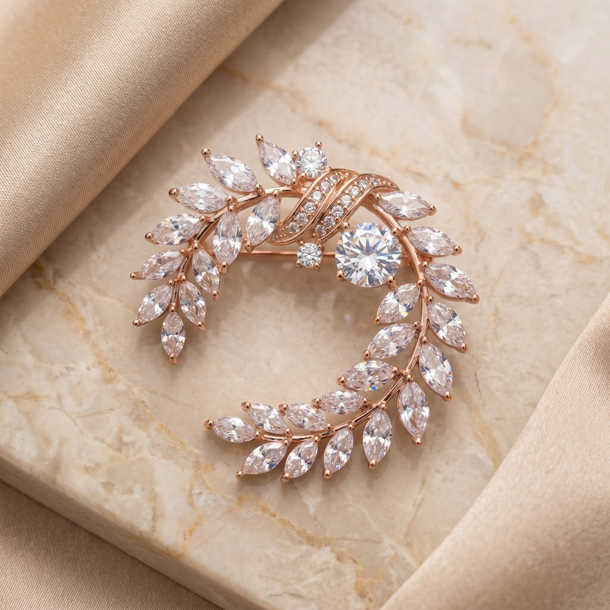 Gold Marquise CZ Wreath Brooch