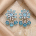 Silver CZ Aqua Floral Bead Drop Earrings