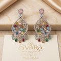 Silver CZ Multicolour Teardrop Filigree Chandelier Earrings