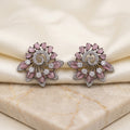 Silver CZ Mauve Catseye Swirl Stud Earrings